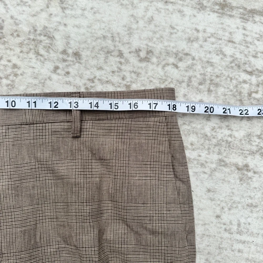 Banana Republic Mens Tailored Fit Glen Plaid Linen Blend Dress Pants Brown 34x32